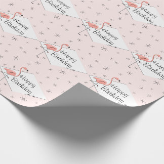 Papier Cadeau Flamant rose diamant rose Joyeux anniversaire
