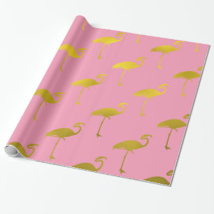 Papier Cadeau Flamant rose d'or Faux Métallurgie Flamant rose tr