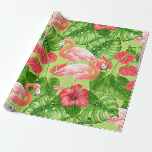 Papier Cadeau Flamant rose et plantes tropicaux