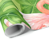 Papier Cadeau Flamant rose et plantes tropicaux (Coin rond)
