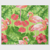 Papier Cadeau Flamant rose et plantes tropicaux (Plat)