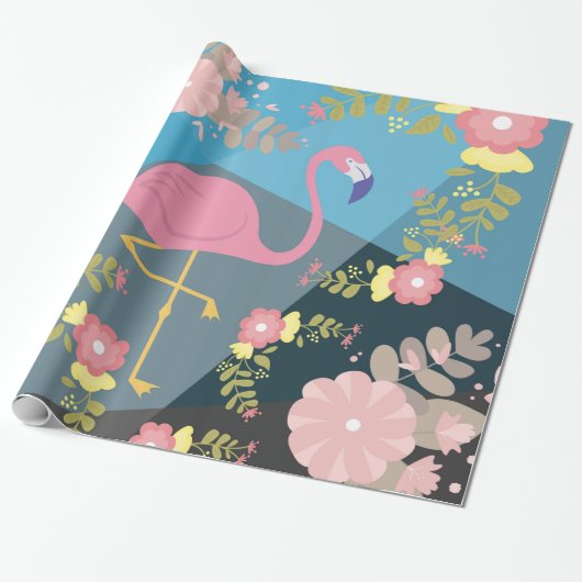 Papier Cadeau Flamant rose floral Girly rose mignon chic à la (Déroulé)
