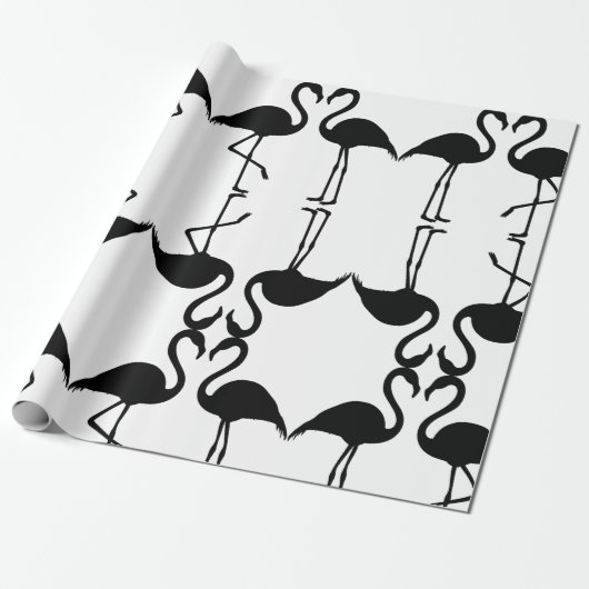 Papier Cadeau Flamant rose jumeau papier Motif noir (Déroulé)