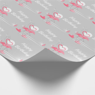 Papier Cadeau Flamant rose Love Side Happy Birthday emballage pa