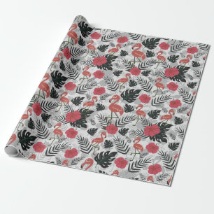 Papier Cadeau Flamant rose motif sans couture avec arrière - pla