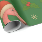 Papier Cadeau Flamant rose Noel : Salutations Holly Jolly (Coin rond)