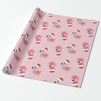 Papier Cadeau Flamant rose Père Noël rose papier d'enveloppement
