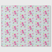 Papier Cadeau Flamant rose rose avec pastèque et ananas (Plat)