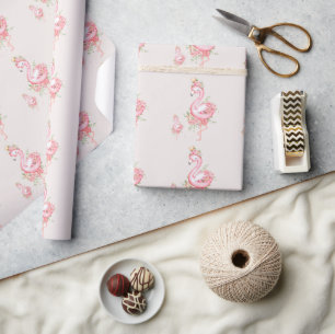 Papier Cadeau Flamant rose rose C'est un Baby shower fille