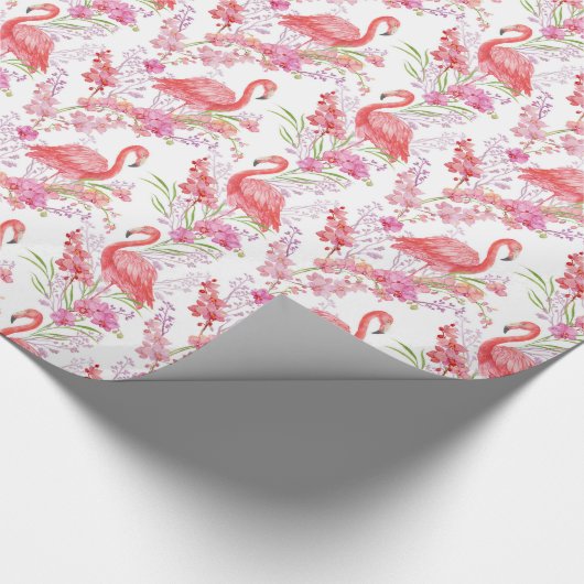 Papier Cadeau Flamant rose rose dans les fleurs motif fête envel (Coin)