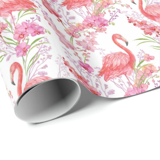 Papier Cadeau Flamant rose rose dans les fleurs motif fête envel (Coin rond)