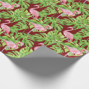 Papier Cadeau Flamant rose rose Feuilles tropicaux en Bourgogne