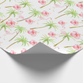 Papier Cadeau Flamant rose rose Hibiscus Fleurs Palmiers tropica (Coin)
