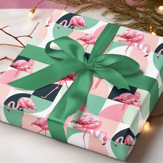 Papier Cadeau Flamant rose rose moderne Géométrique Girly Chic M
