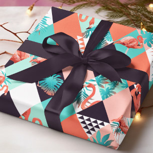 Papier Cadeau Flamant rose rose moderne Géométrique Girly Chic M