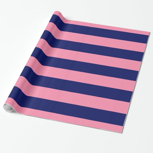 Papier Cadeau Flamant rose rose, Navy Blue XL Stripes Motif V (Déroulé)