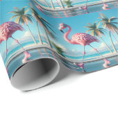 Papier Cadeau Flamant rose rose portant Baskets et casques (Coin rond)