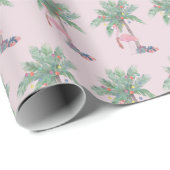 Papier Cadeau Flamant rose rose | Santa Hat avec Palm Tree & Lig (Coin rond)