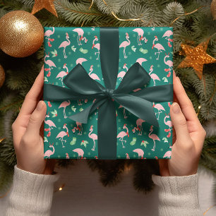 Papier Cadeau Flamant rose rose Vert Noël Motif de vacances