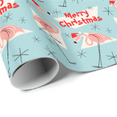 Papier Cadeau Flamant rose Santas Bleu Joyeux Noël (Coin rond)
