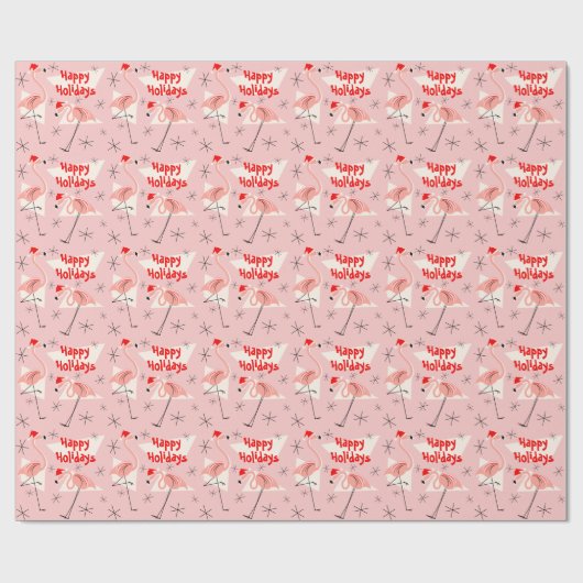 Papier Cadeau Flamant rose Santas Rose Joyeux Vacances (Plat)