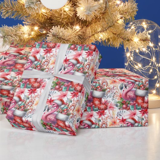 Papier Cadeau Flamant rose thème de Noël (Vacances)
