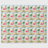 Papier Cadeau Flamant rose thème de Noël (Plat)