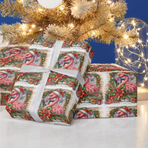 Papier Cadeau Flamant rose thème de Noël
