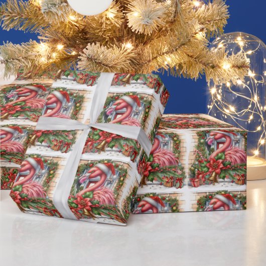 Papier Cadeau Flamant rose thème de Noël (Vacances)