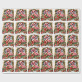 Papier Cadeau Flamant rose thème de Noël (Plat)