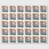 Papier Cadeau Flamant rose thème de Noël (Plat)