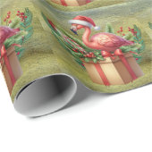 Papier Cadeau Flamant rose thème de Noël (Coin rond)