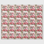Papier Cadeau Flamant rose thème de Noël (Plat)