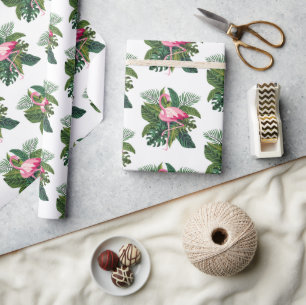 Papier Cadeau Flamant rose Tropical Feuille Jungle