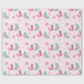 Papier Cadeau Flamant rose Tropical Feuilles Fleurs Motif Rose c (Plat)