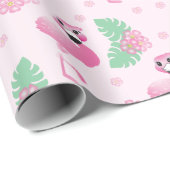 Papier Cadeau Flamant rose Tropical Feuilles Fleurs Motif Rose c (Coin rond)
