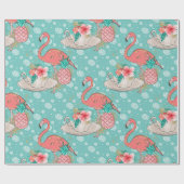 Papier Cadeau Flamant Rose Tropical Filles Anniversaire (Plat)