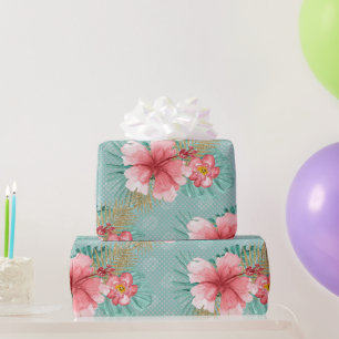 Papier Cadeau Flamant Rose Tropical Filles Anniversaire