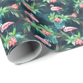 Papier Cadeau Flamant rose tropical : Fleurs d'été Motif (Coin rond)