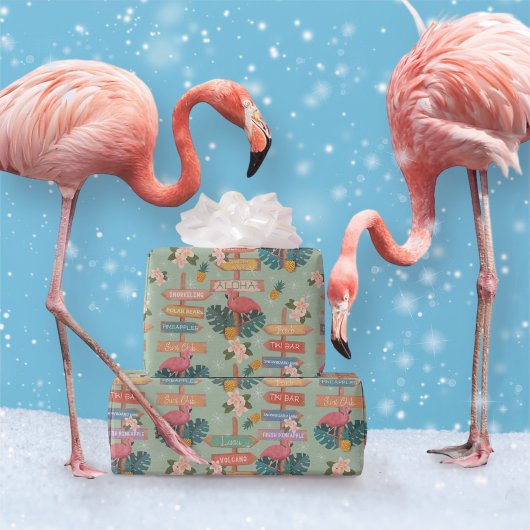 Papier Cadeau Flamant rose tropical hiver