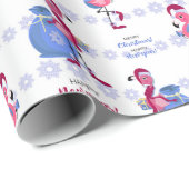 Papier Cadeau Flamant rose tropical Noël (Coin rond)