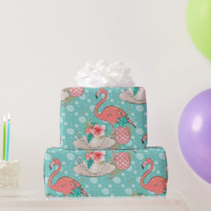 Papier Cadeau Flamant Rose Tropical Oiseaux Filles Anniversaire