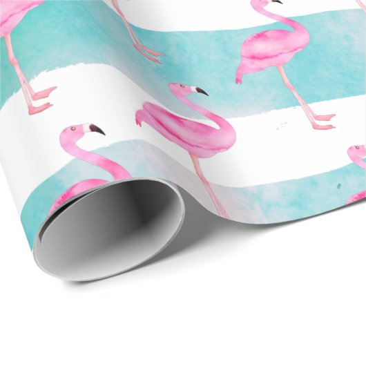 Papier Cadeau Flamant rose Tropical Rose rayures mignonne fête d (Coin rond)