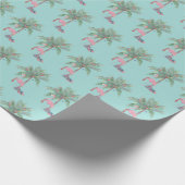 Papier Cadeau Flamant rose turquoise à Santa Hat avec Palm Tree (Coin)