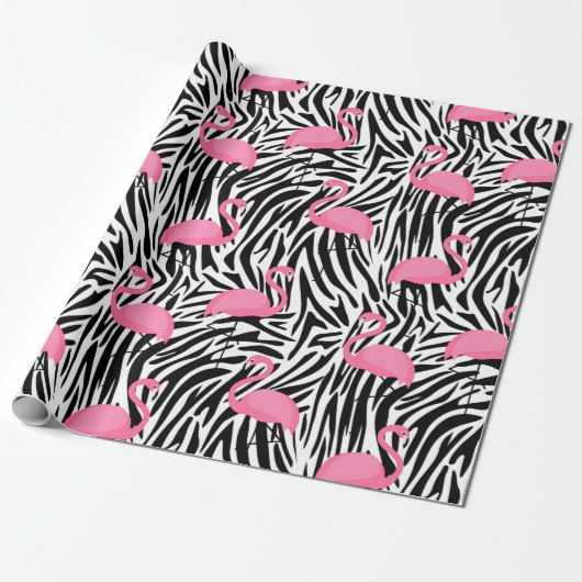 Papier Cadeau Flamant rose Zebra Imprimer Été (Déroulé)