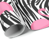 Papier Cadeau Flamant rose Zebra Imprimer Été (Coin rond)
