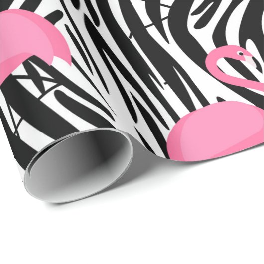 Papier Cadeau Flamant rose Zebra Imprimer Été (Coin rond)