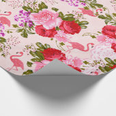 Papier Cadeau Flamant tropical floral de roses de Bohème roses (Coin)