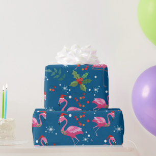 Papier Cadeau Flamants de Noël et motif de houx