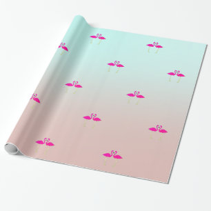 Papier Cadeau Flamants roses adorables amoureux